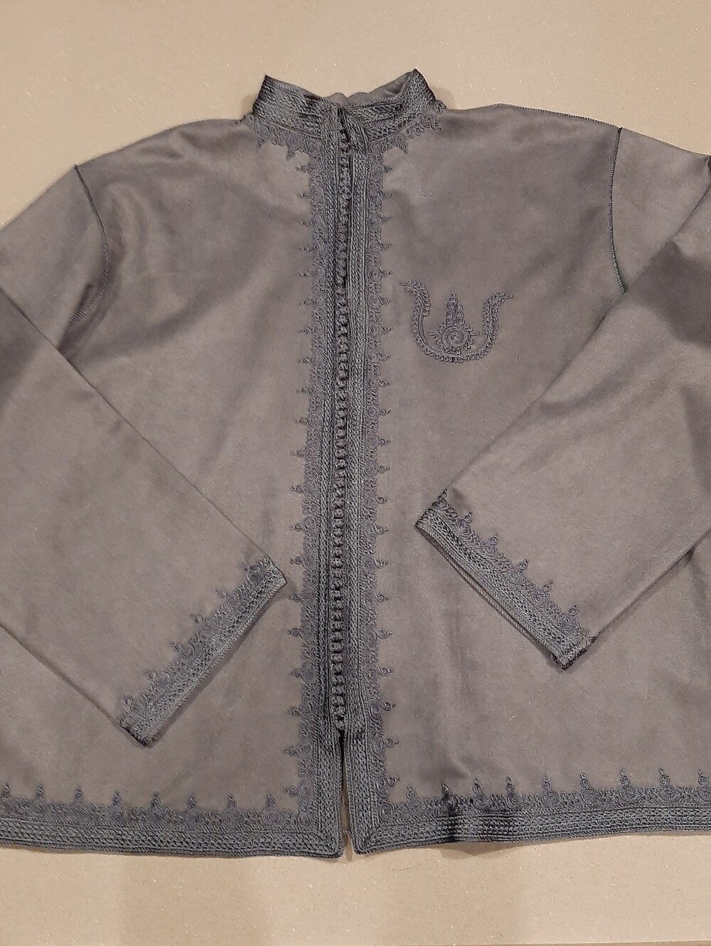 Blue Faux Suede Embroidered Moroccan Boho Jacket